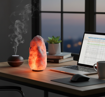 Lámpara de Sal del Himalaya con Base de Madera 100% Natural