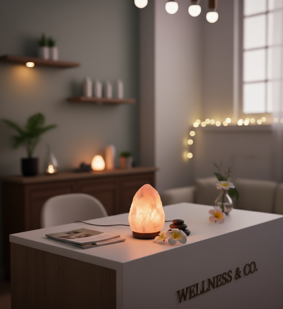 Lámpara de Sal del Himalaya con Base de Madera 100% Natural