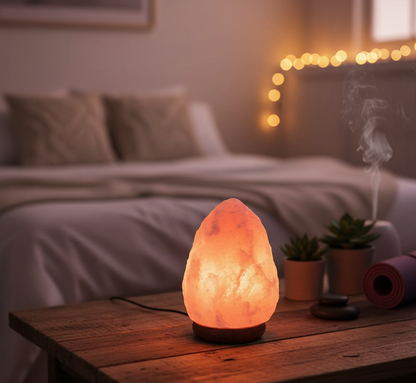 Lámpara de Sal del Himalaya con Base de Madera 100% Natural