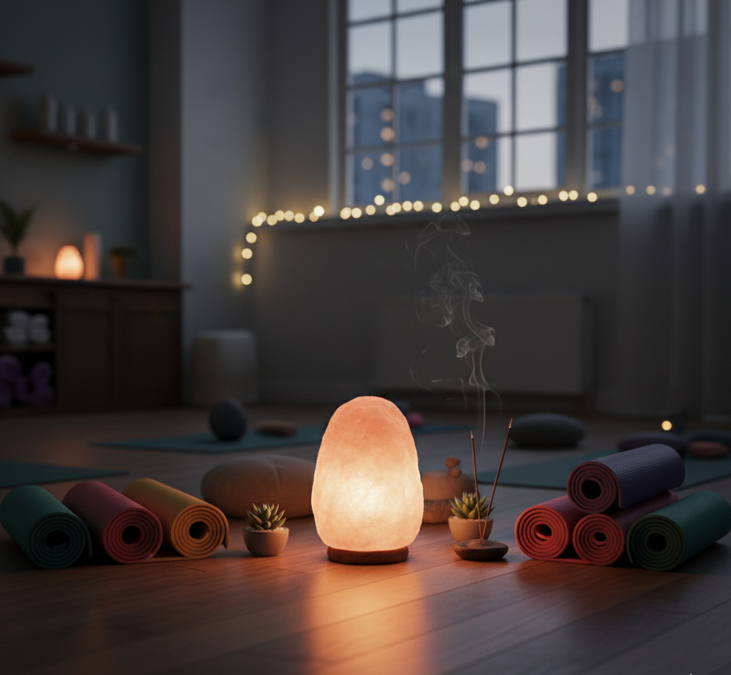 Lámpara de Sal del Himalaya con Base de Madera 100% Natural