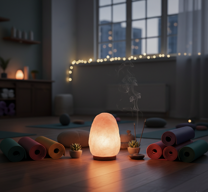 Lámpara de Sal del Himalaya con Base de Madera 100% Natural